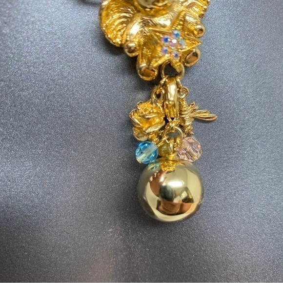 VINTAGE Kirks Folly Golden Star Angel BEAR faux pearl Necklace chime BALL w/box - Picture 12 of 16